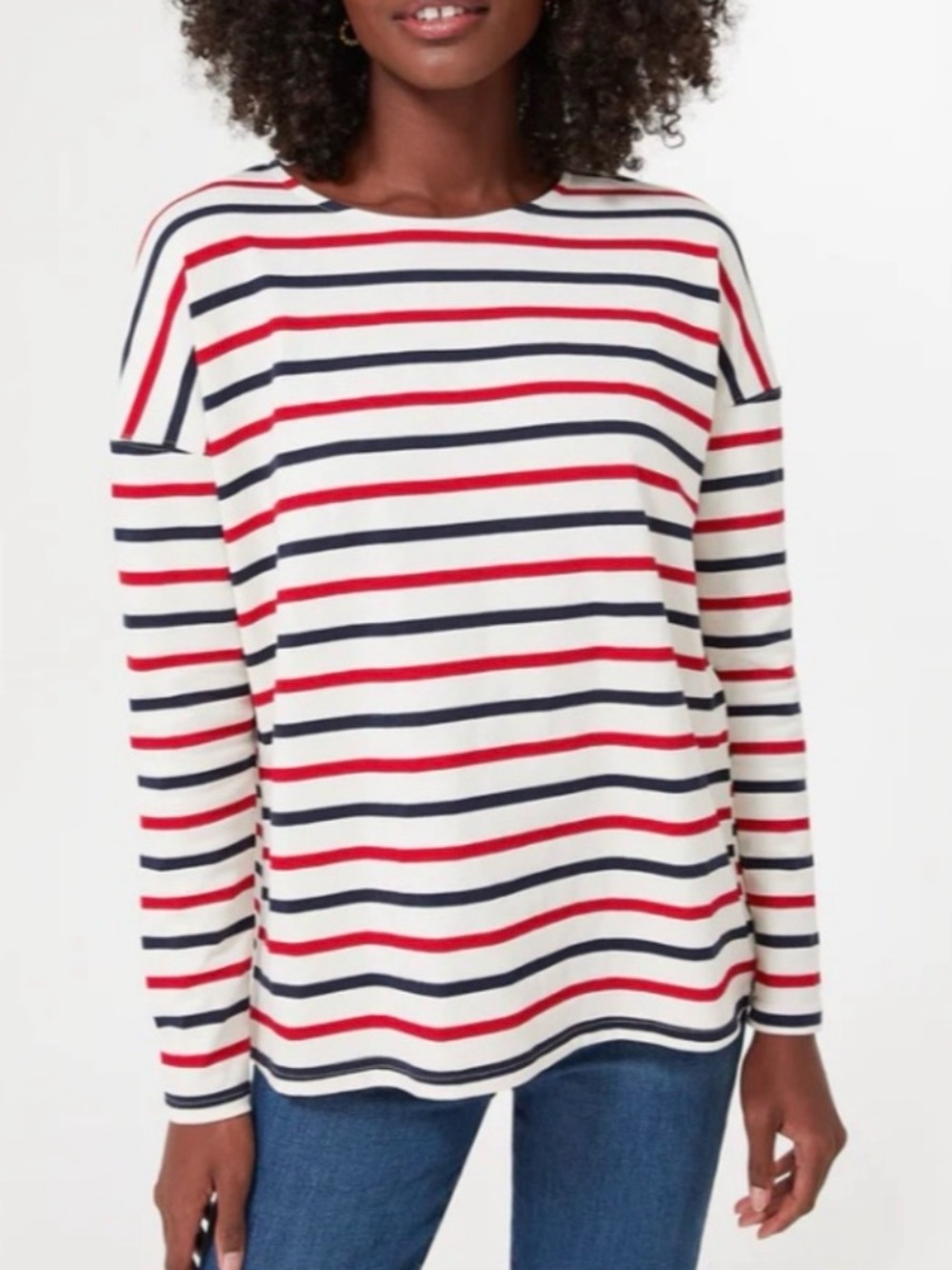 Tuckernuck Americana Stripe Hayden Tee Long-Sleeve Top in White, Red & Navy